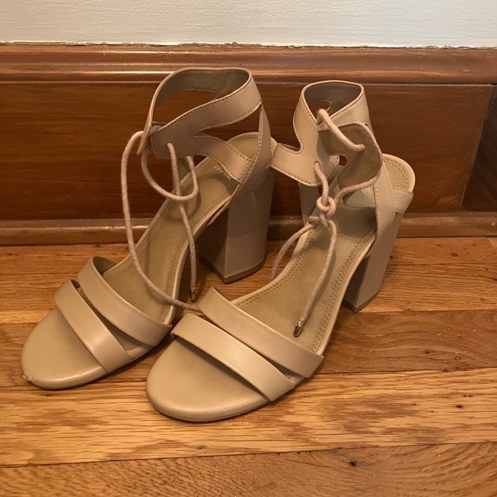 Gianni Bini After Hours nude block heel lace up sandal